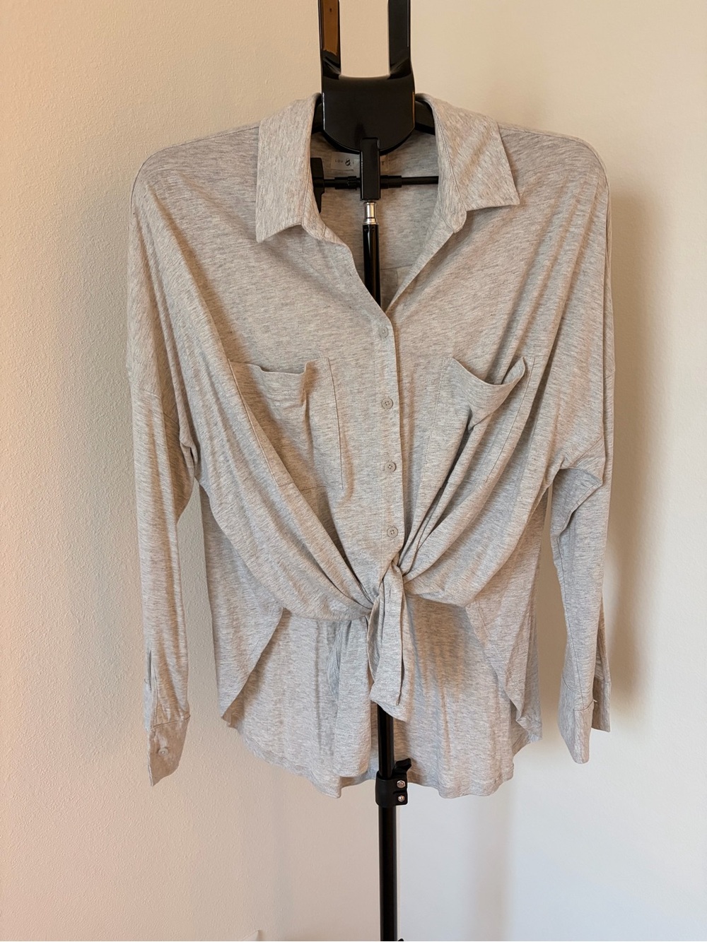 Light Gray Tie-Front Button Shirt